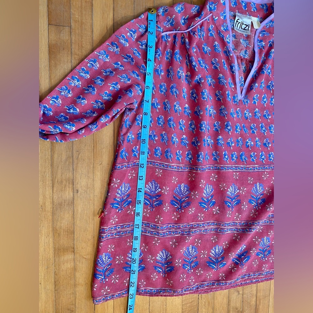 1970s FRITZI CALIFORNIA Vintage India Type Blouse Top Shirt Airy Bohemian Pink - Picture 10 of 10